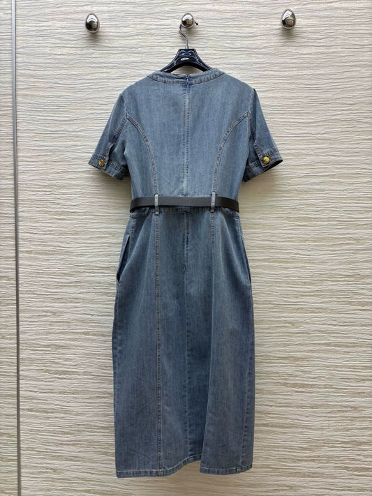 Ce 25 Spring/Summer V-Neck Belt Design Denim Dresses