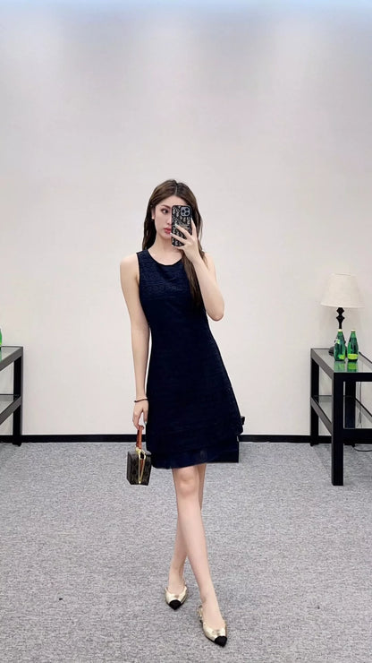 CE 25 Summer new round neck hollow embroidery vest dress