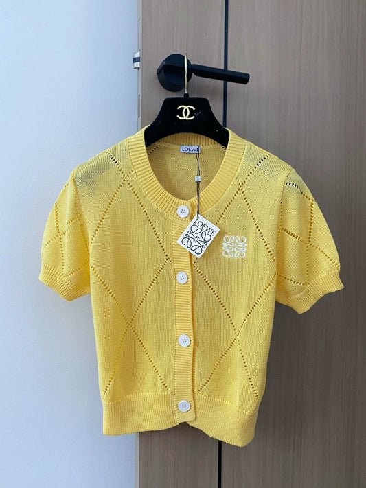 LO 25 new embroidery hollow single-breasted round neck short-sleeved knit cardigan
