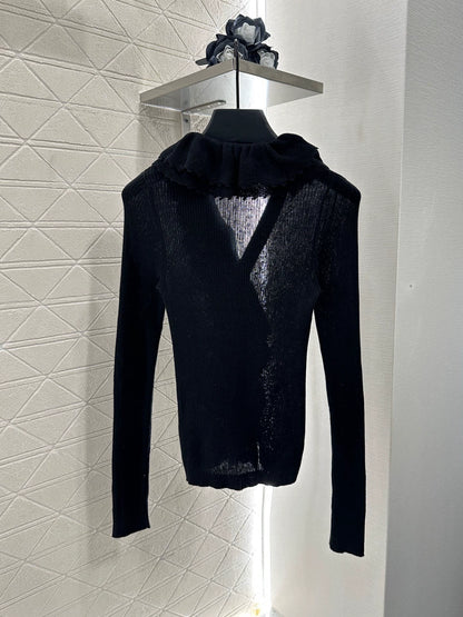 D 25 3D Lace Lapel Knit Top