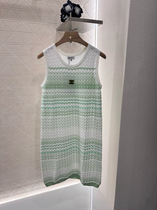 C 25 Pale Pink Pale Green Striped Knit Tank Dress