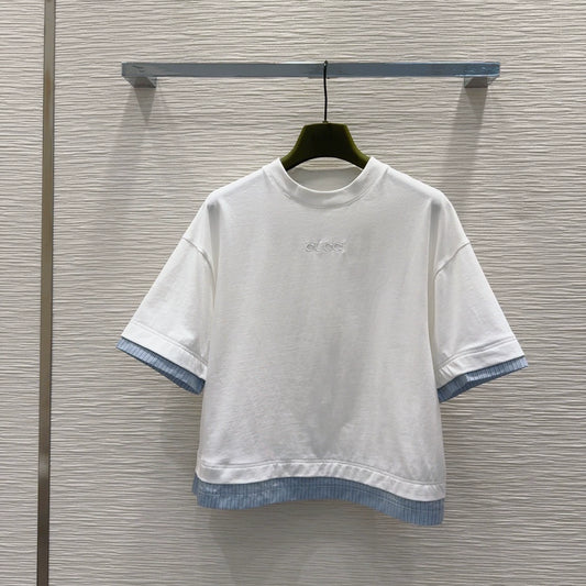 g 25 new embroidered letters hit color round neck short sleeve T-shirt