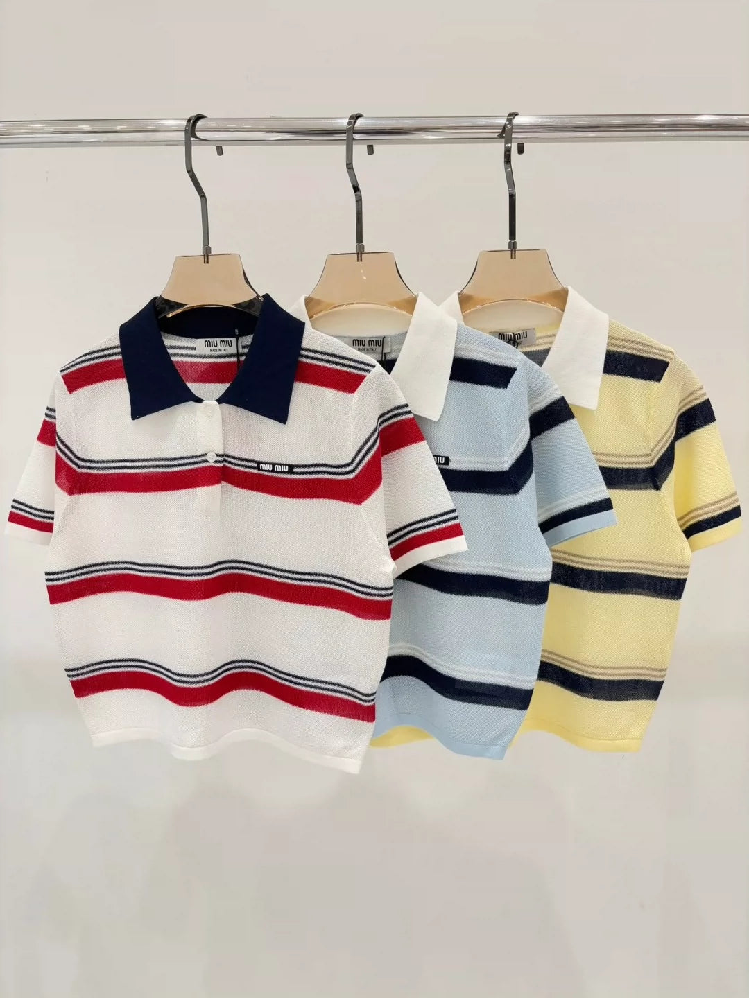 M 25 Summer New Striped Letter Logo Knitted Short Sleeves