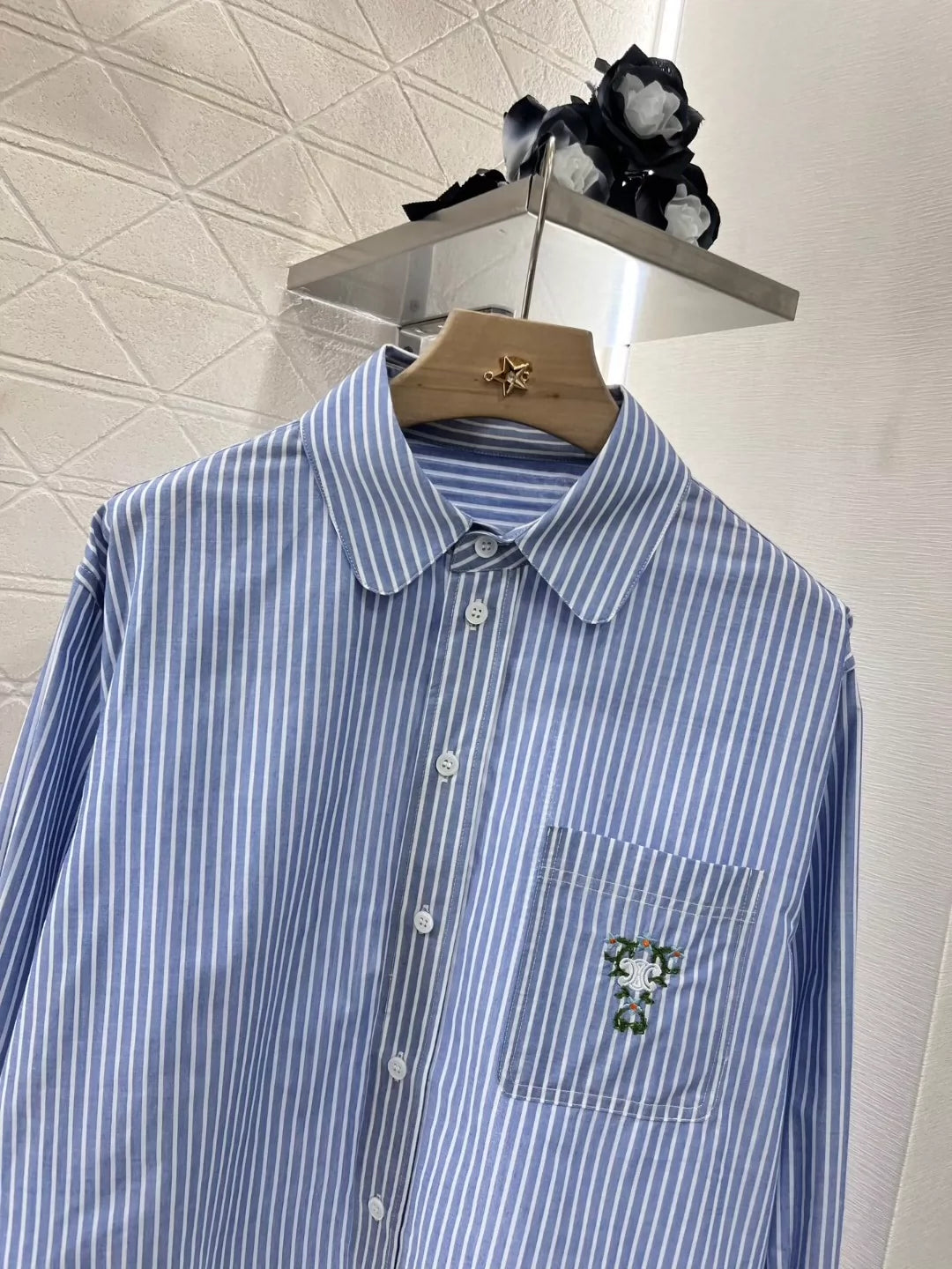 CE 25 new lapel embroidered striped shirt