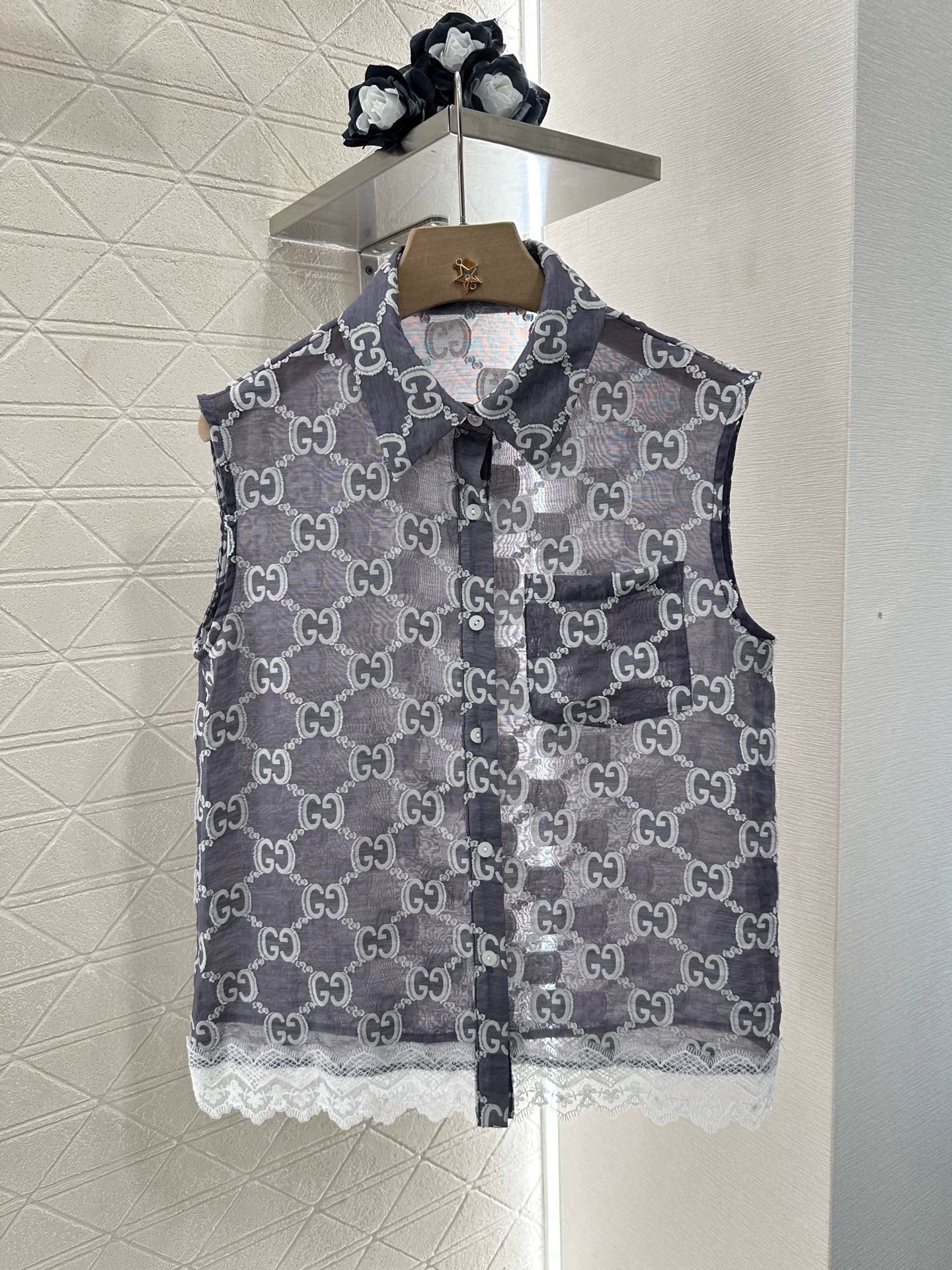 G 25 spring and summer new lace splicing jacquard sleeveless tops