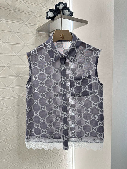G 25 spring and summer new lace splicing jacquard sleeveless tops