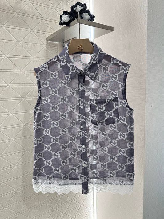 G 25 spring and summer new lace splicing jacquard sleeveless tops