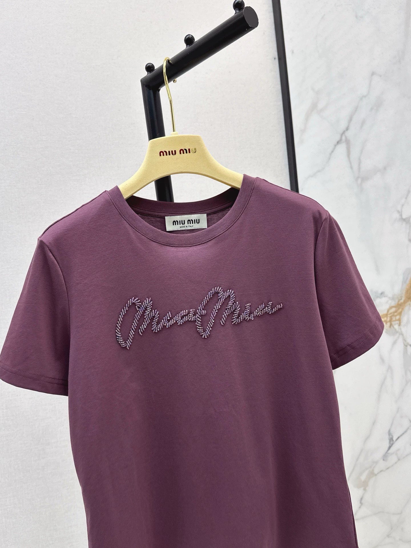 M 25 spring and summer new beaded short-sleeved T-shirt