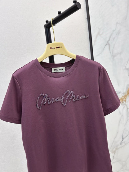 M 25 spring and summer new beaded short-sleeved T-shirt
