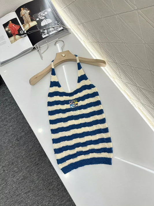 LO 25 Summer New Hanging neck striped knit undershirt