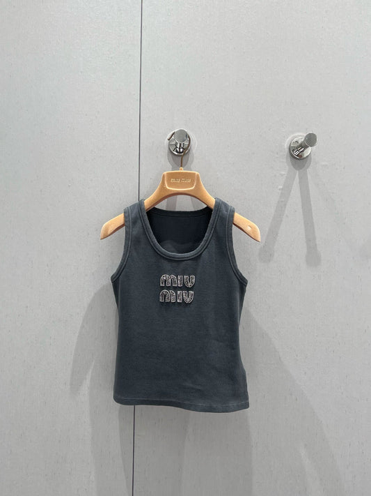 M 25SS Diamond beaded logo letter logo vest