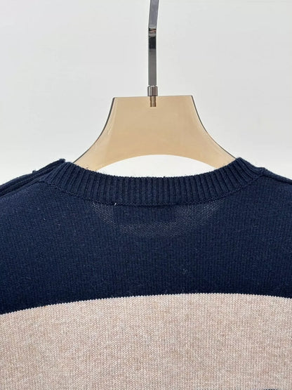 M 25 Spring and Summer new round neck letter logo patch striped color matching casual knitted long sleeve