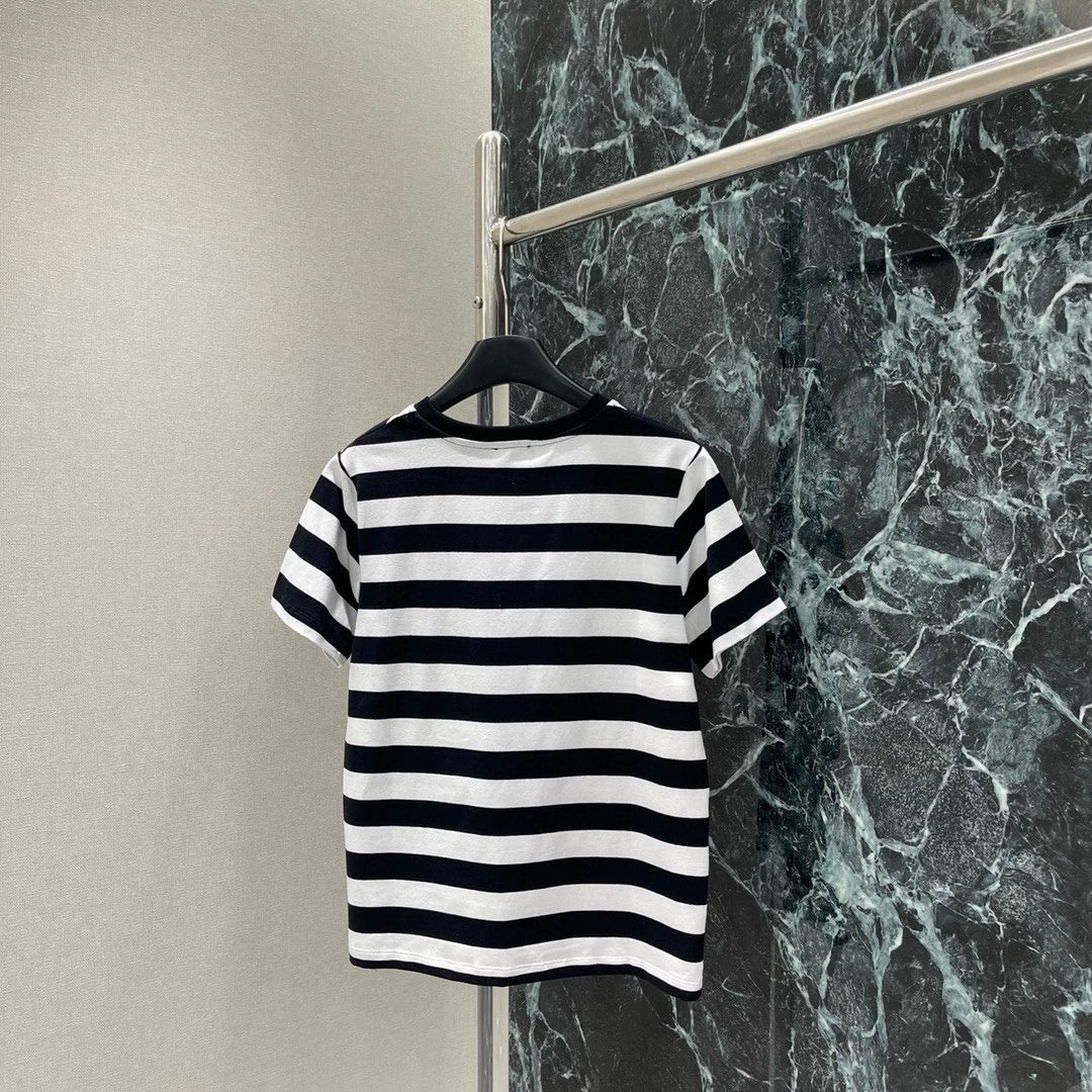 CE 25 New black and white striped short-sleeved T-shirt