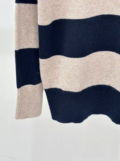 M 25 Spring and Summer new round neck letter logo patch striped color matching casual knitted long sleeve