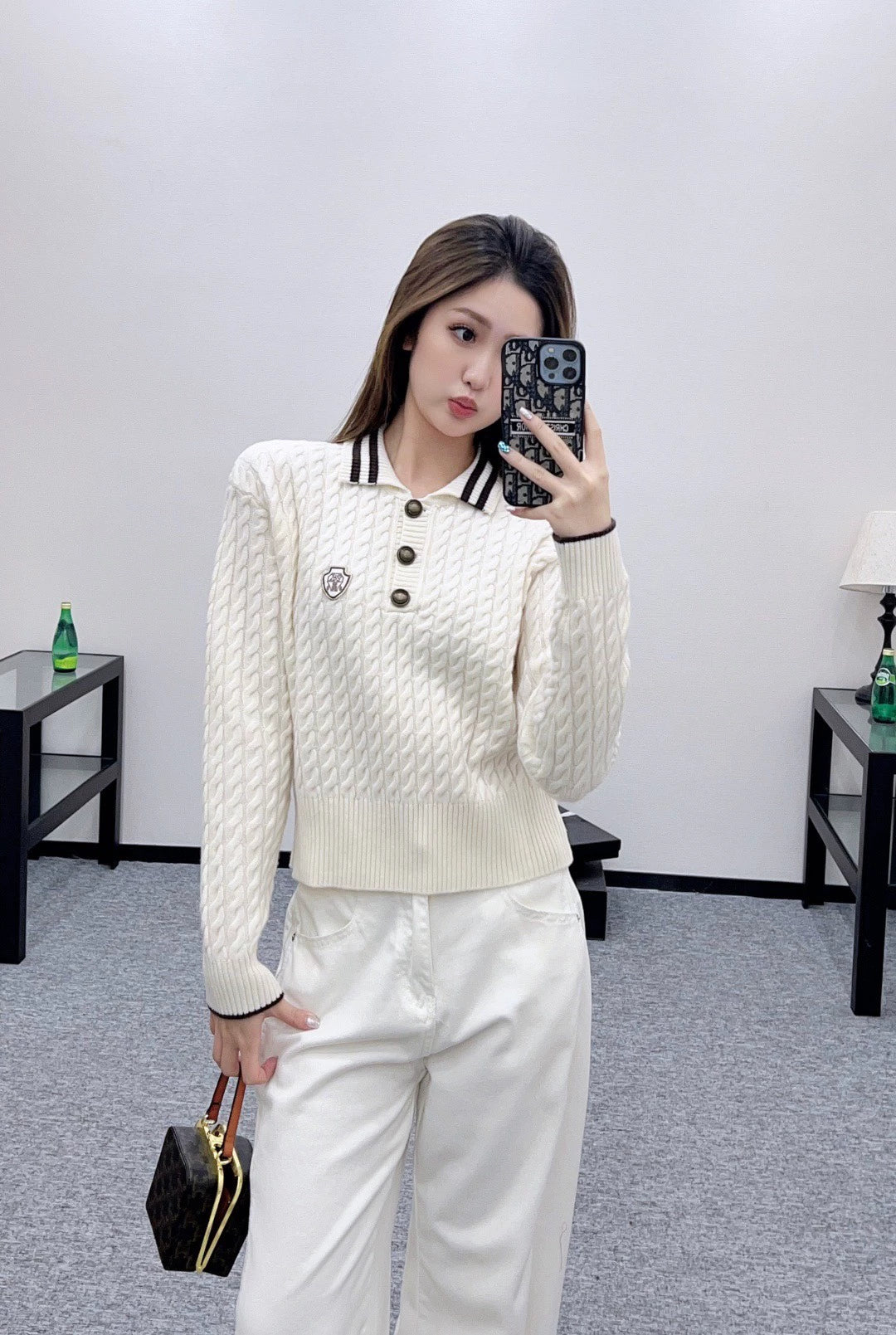 Bru 25 Crochet striped lapel knitted top