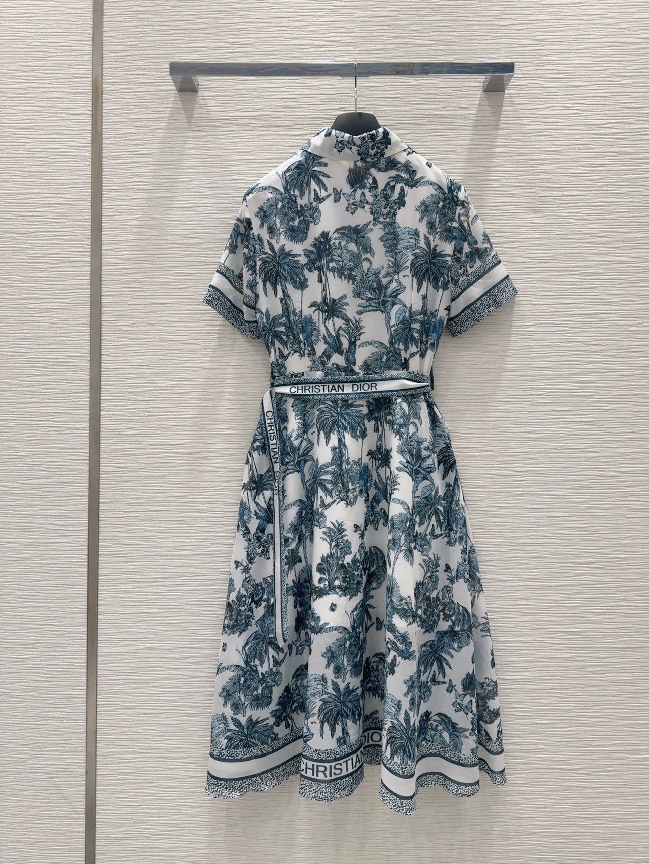 D 25 New Leaf Print Belted Short Sleeve Dresses
