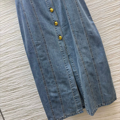 Ce 25 Spring/Summer V-Neck Belt Design Denim Dresses