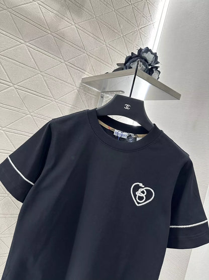 BRU 25ss New round neck embroidered knot short-sleeved T-shirt