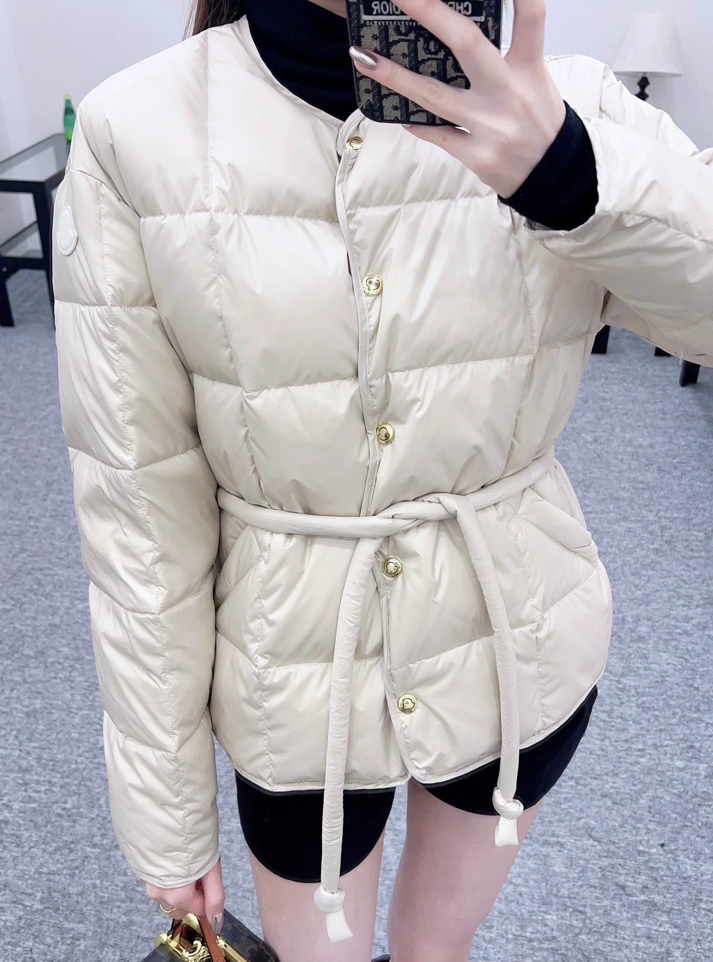 Mon 25 Checkered lace-up crew neck down jacket