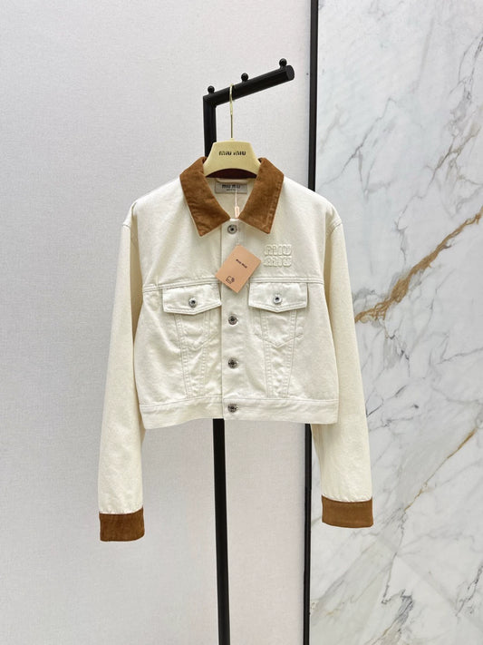 M 25 Latest Patchwork Leather Trimmed Denim Drop Shoulder Jacket Coat