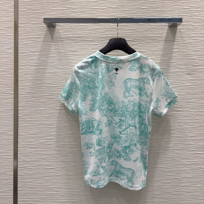D 25 New Classic Jungle Print Short Sleeve T-Shirt(PINK GREEN)