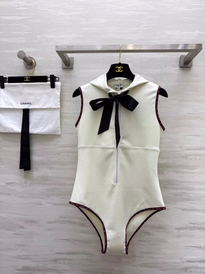 C 25 New Hooded Zipper One-piece Tankini Swimsuit