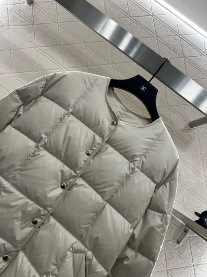 Mon 25 Checkered lace-up crew neck down jacket