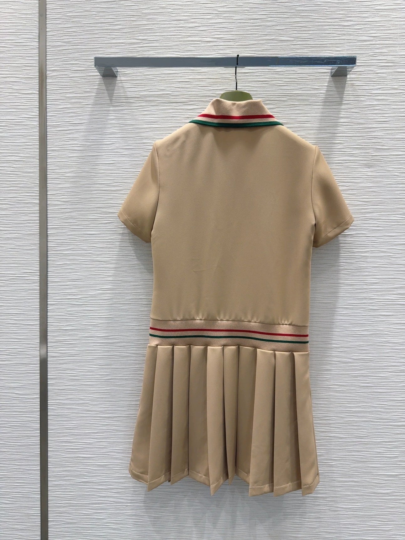 G 25 New Embroidered Letter Striped Button Lapel Short Sleeve Pleated Dresses