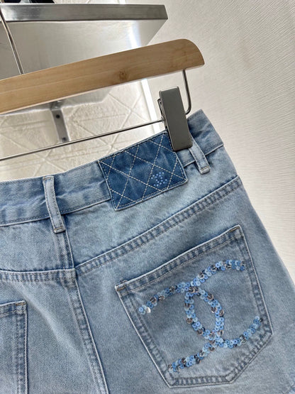 C 25 summer new sequins letters straight jeans