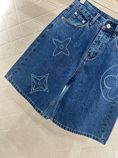 1ou 25 High-waisted laser-printed denim shorts