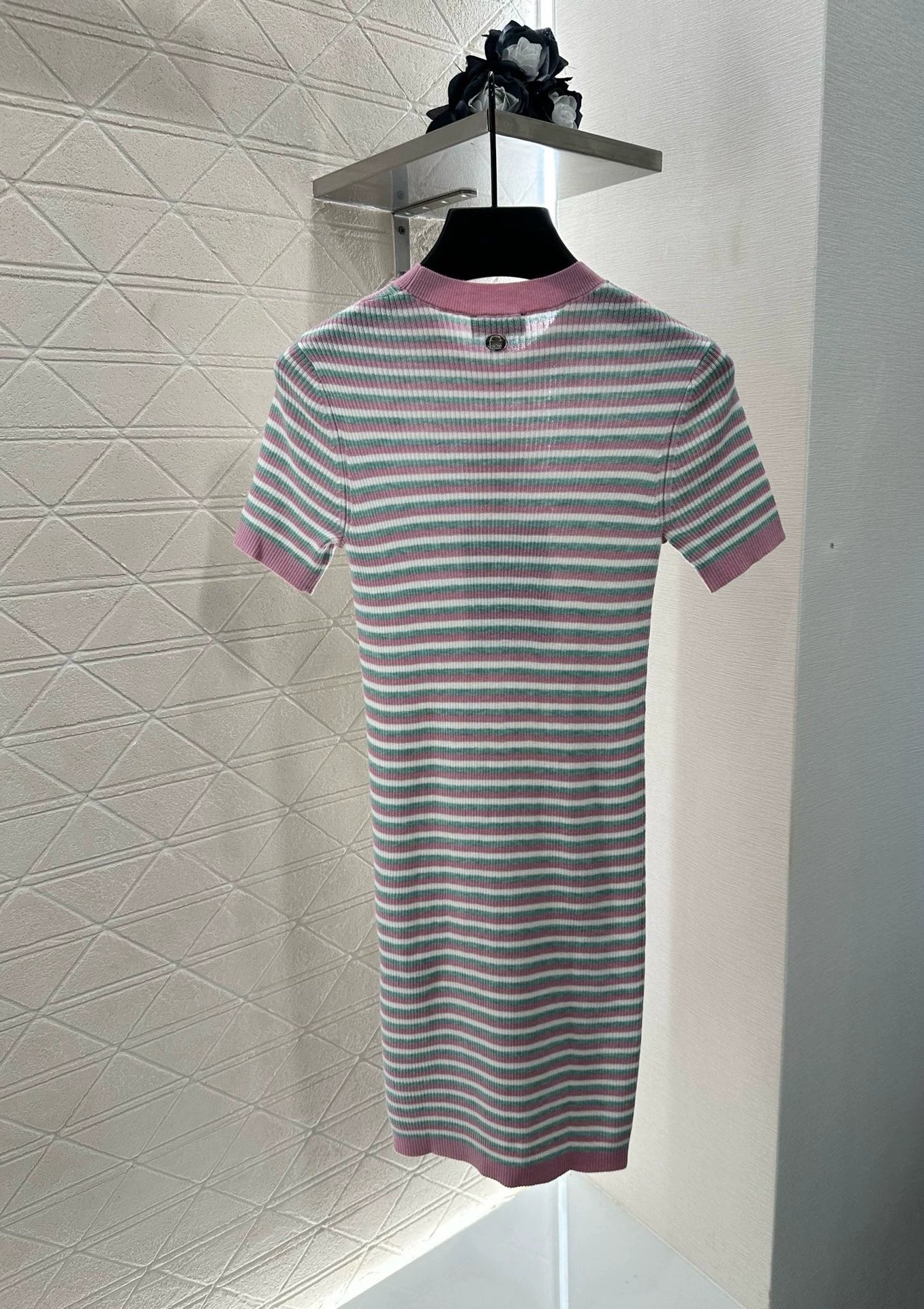 C 25 Striped Knit Short-Sleeved Dress