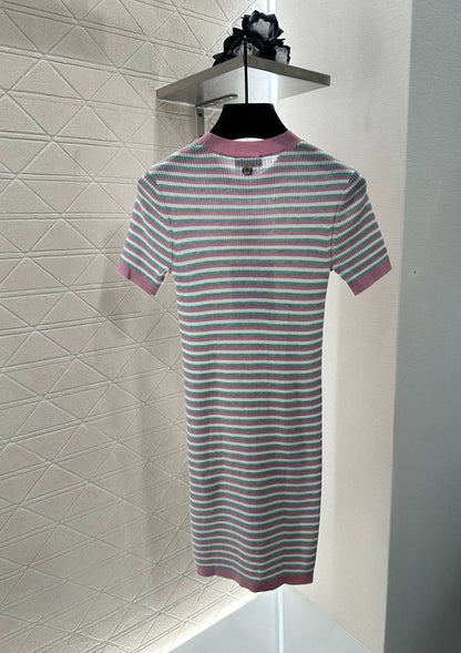 C 25 Striped Knit Short-Sleeved Dress