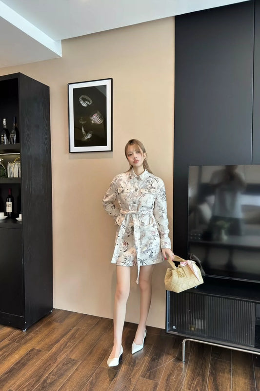 D 25 New Color Clash Printed Tie Bow Long Sleeve Jacket