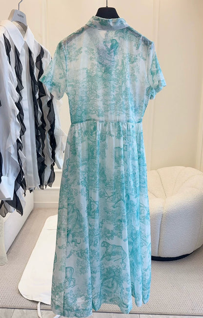 D 25 New Jungle Animal Print Short Sleeve Long Dresses