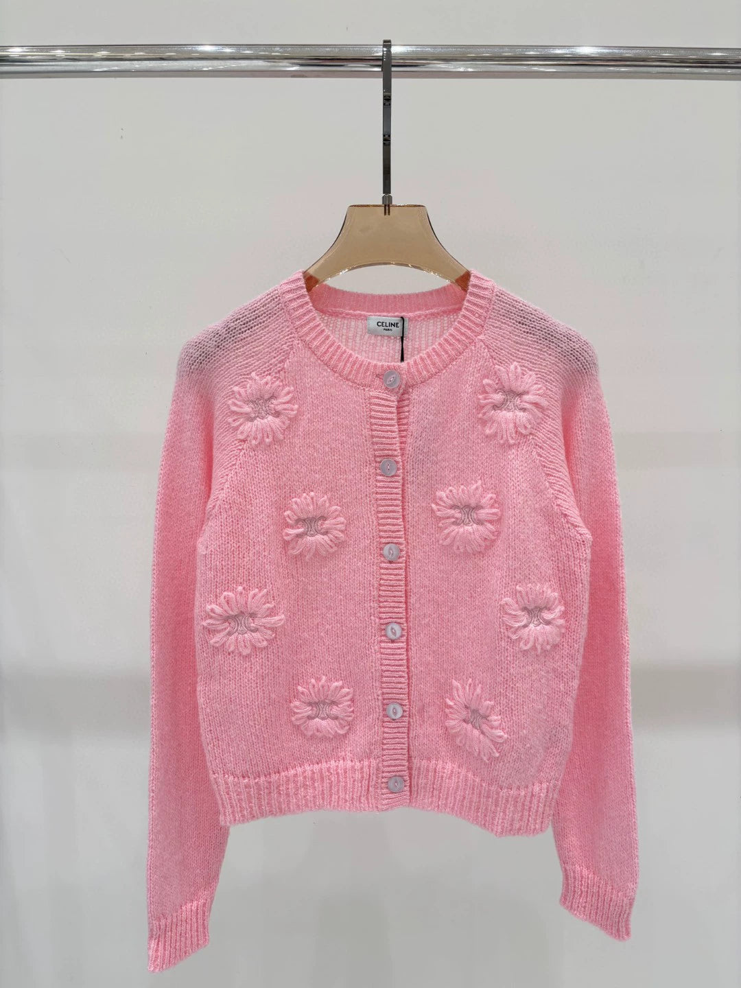 CE 25 Early Autumn New Round Neck Logo Embroidery Flower Three-Dimensional Jacquard Knitted Cardigan