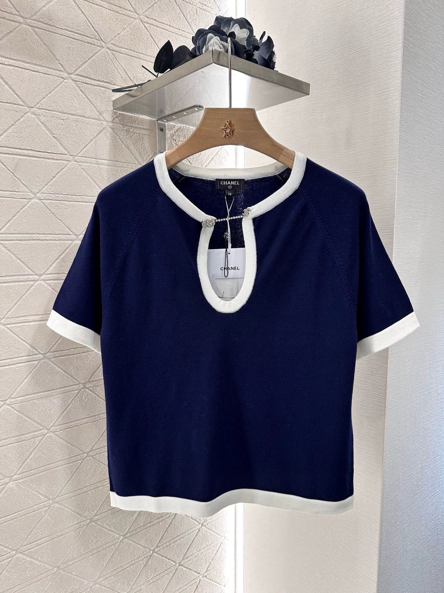 C 25 Chain Short Sleeve Top Half Skirt Set(Blue Navy)