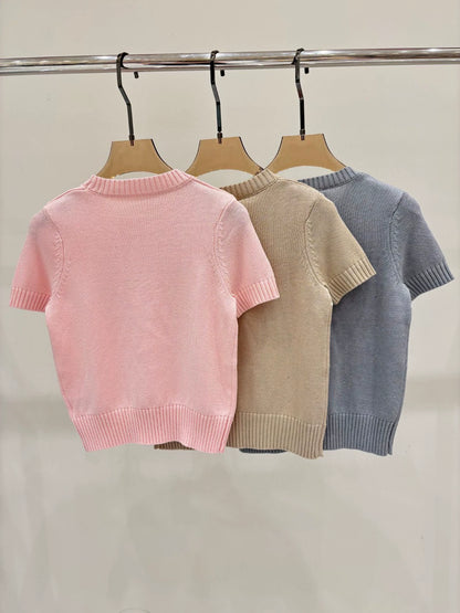 D 25 early spring new round neck letters star simple leisure knitted short sleeve