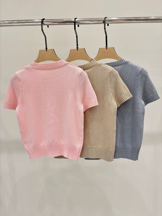 D 25 early spring new round neck letters star simple leisure knitted short sleeve