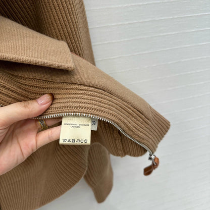 He 25 Mid-length cashmere knitted zip-up jacket(100% cashmere BROWN/GRAY)