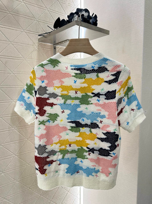 C 25 Colorful Knit Short Sleeve Cardigan