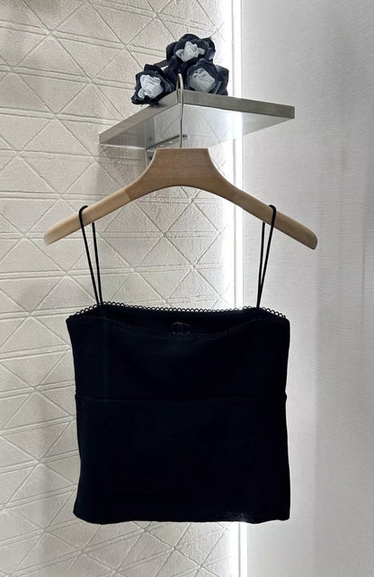 C 25 spring and summer new fine shoulder halter lace knit tank top