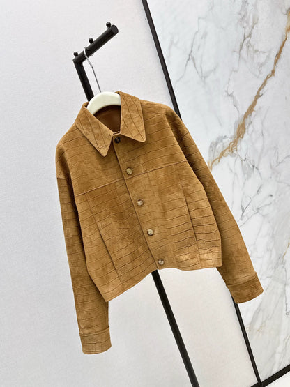 He 25fw crocodile-print sheepskin jacket