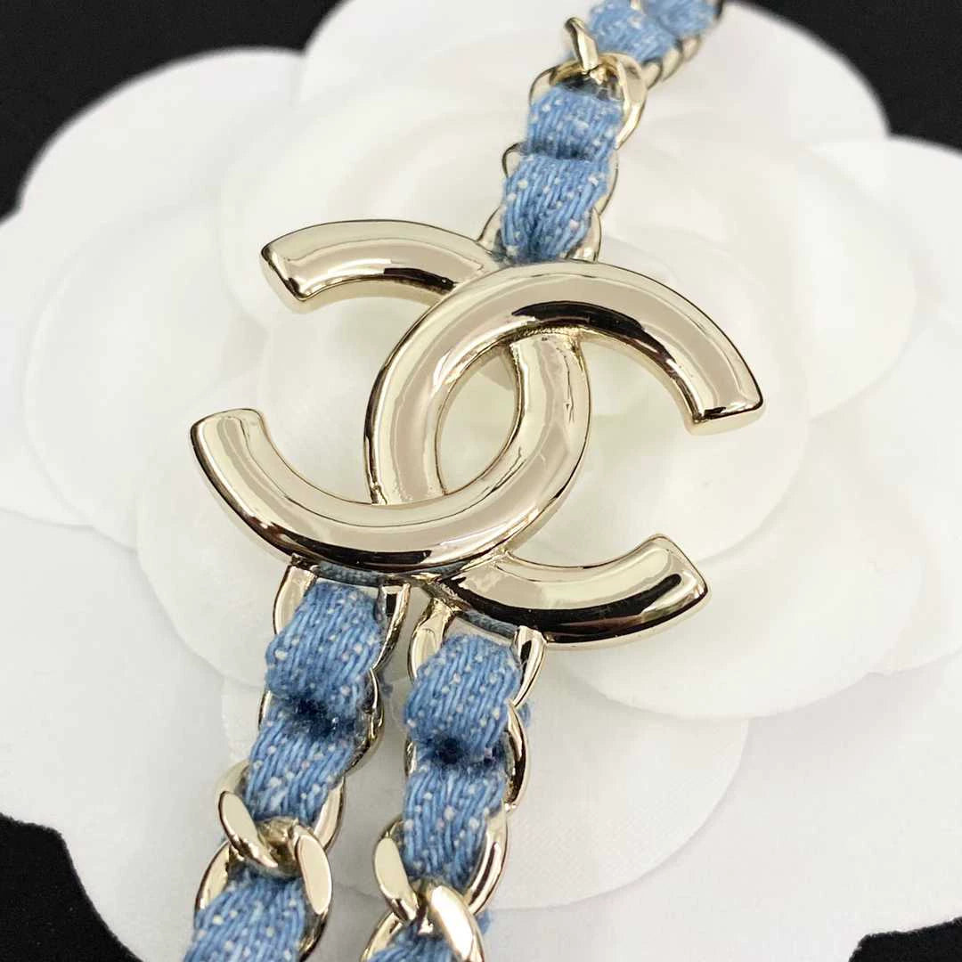 25 new leather chain denim blue double necklace