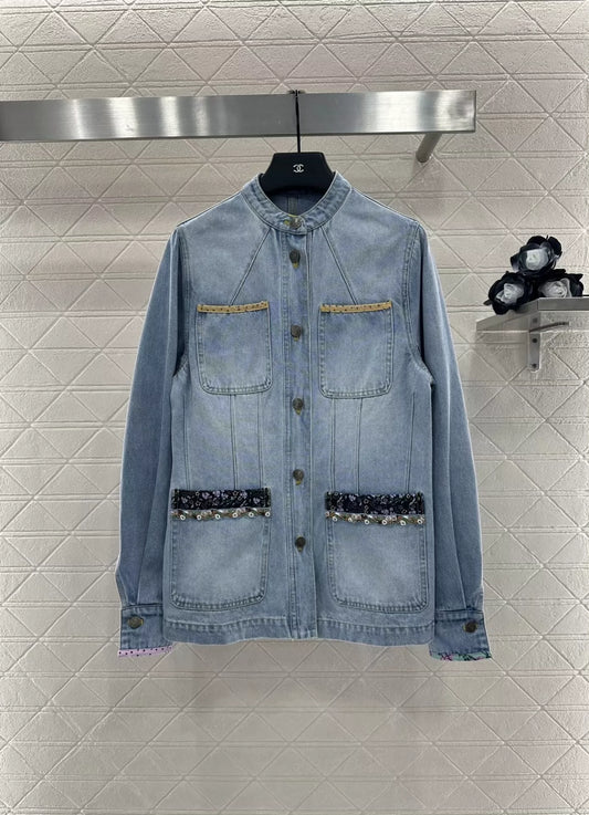 V 25 Floral beaded denim jacket