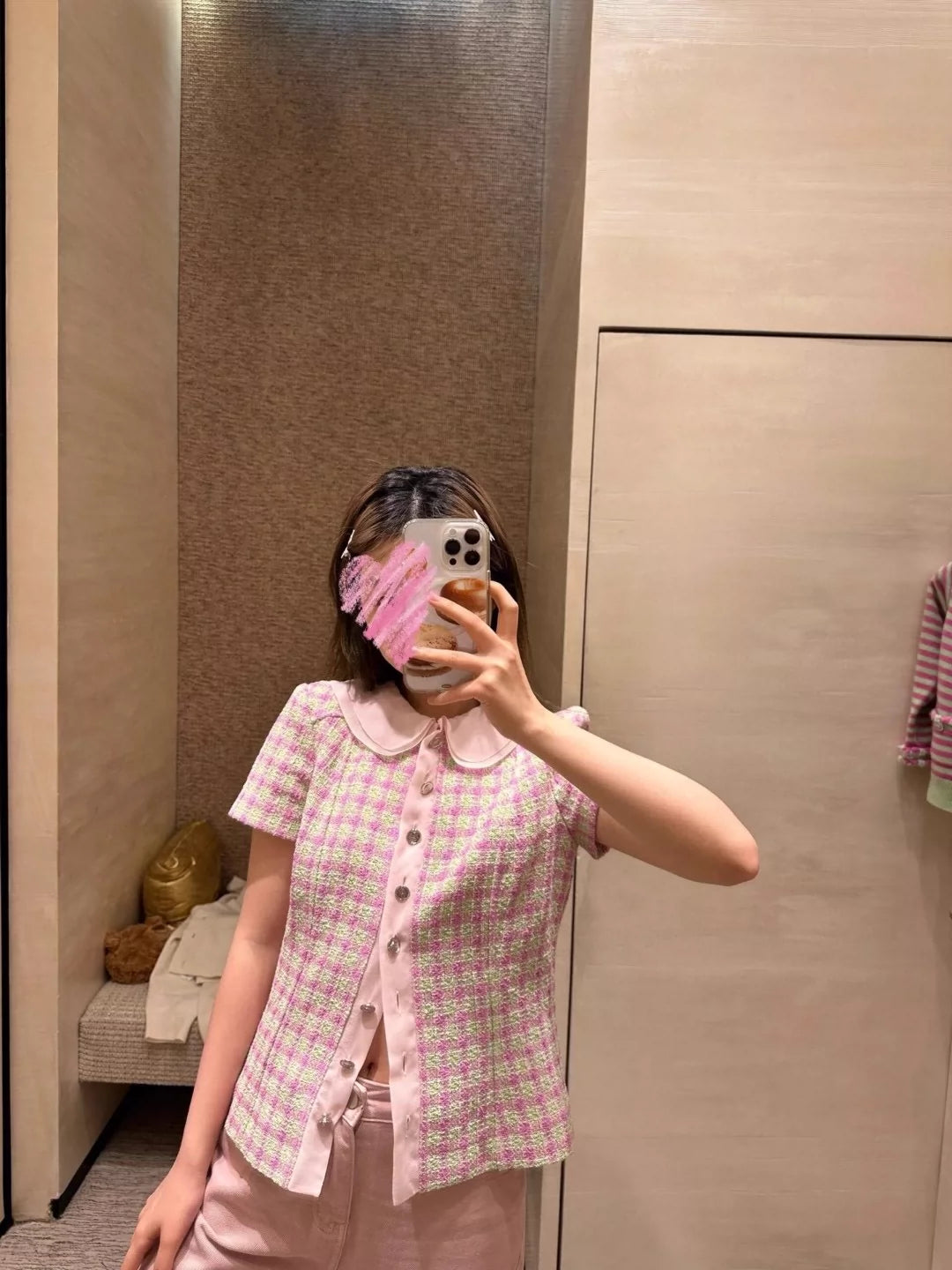 C 25 Pink short sleeves with doll collar