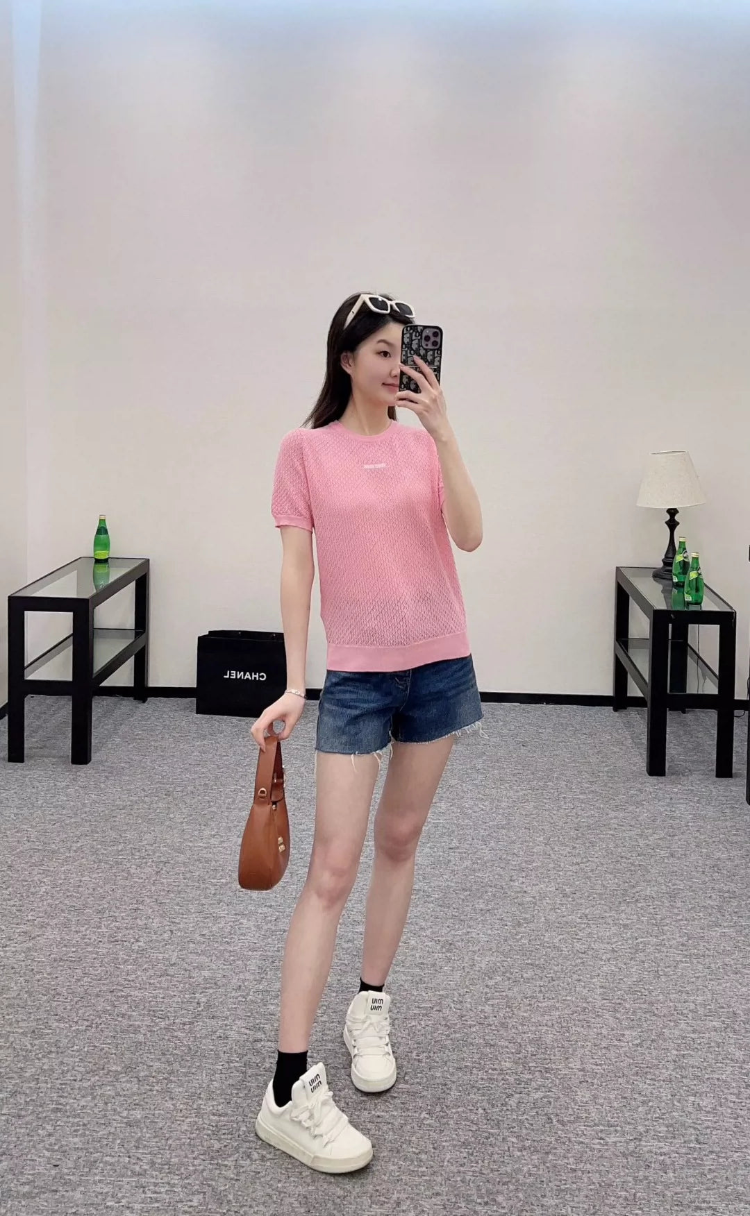 M 25 spring and summer new openwork knit short-sleeved top