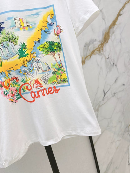 D 25 New Loose Cannes City Painting Short Sleeve