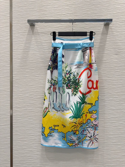 D 25 new map print belt skirt