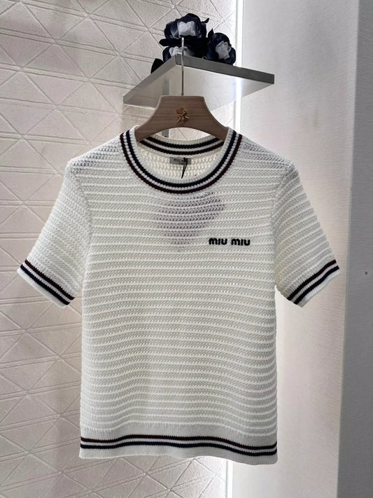 C 25 New Hollow Knit Round Neck Short Sleeve
