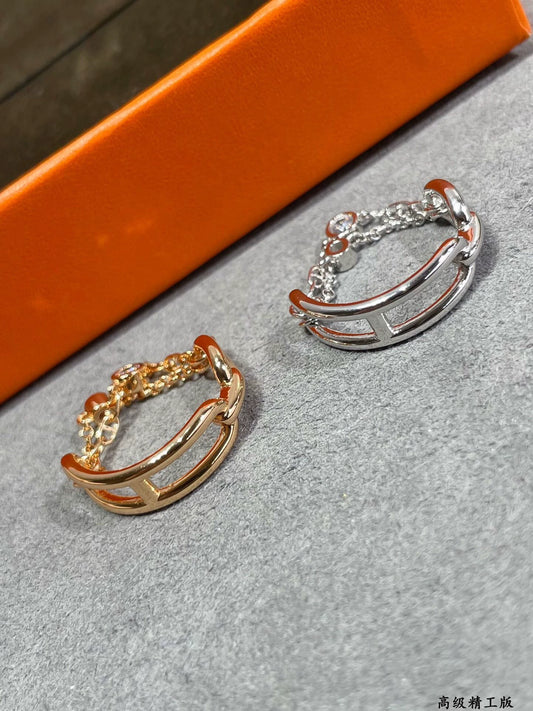 Double chain rhinestone ring